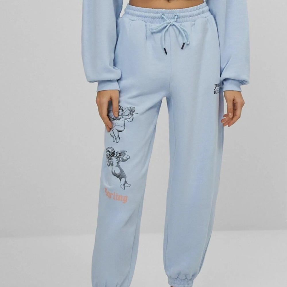 Bershka Light Blue (Cherub) Angel Graphic Sweatpants/Joggers